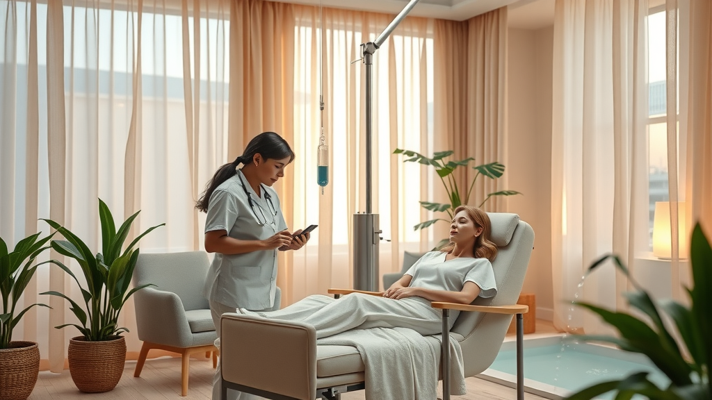 Wellness clinic IV therapy session enhances overall well-being in comforting space.