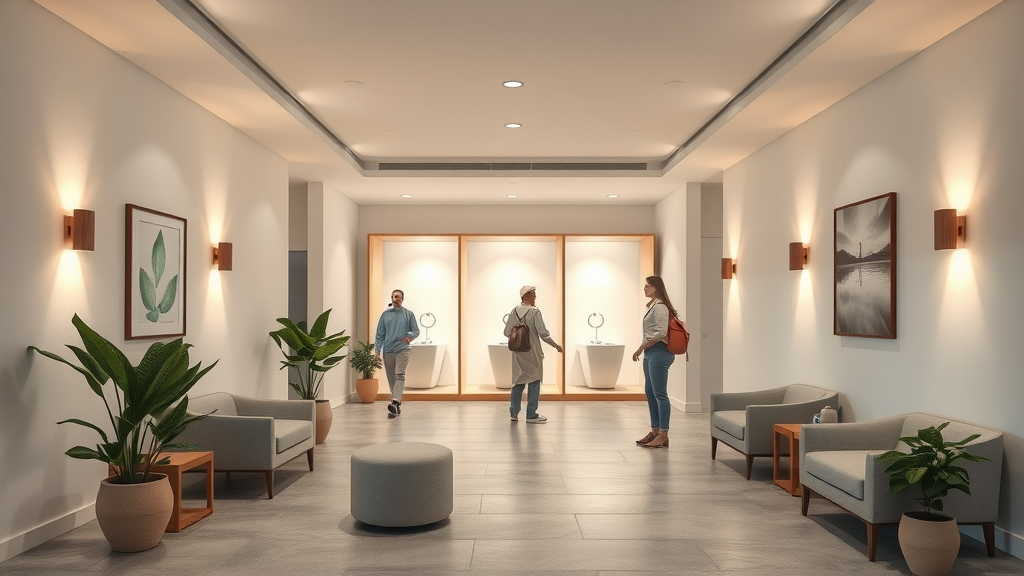 Inviting float therapy spa lobby with modern design and welcoming atmosphere.