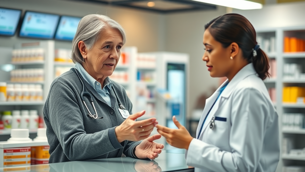 Pharmacist discusses pharmaceutical compounding with patient and caregiver