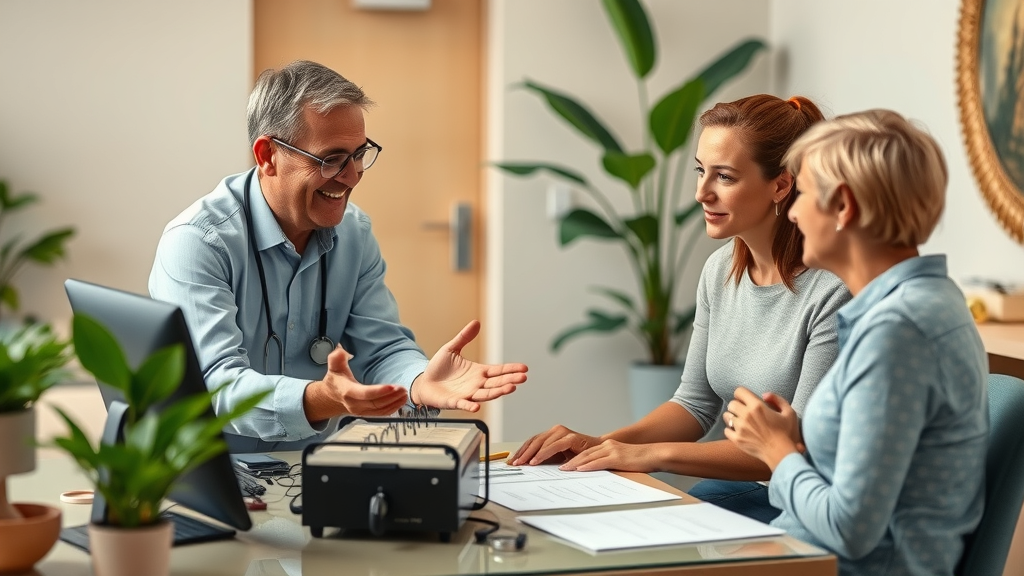 practitioner explaining EEG neurofeedback process to family ADHD