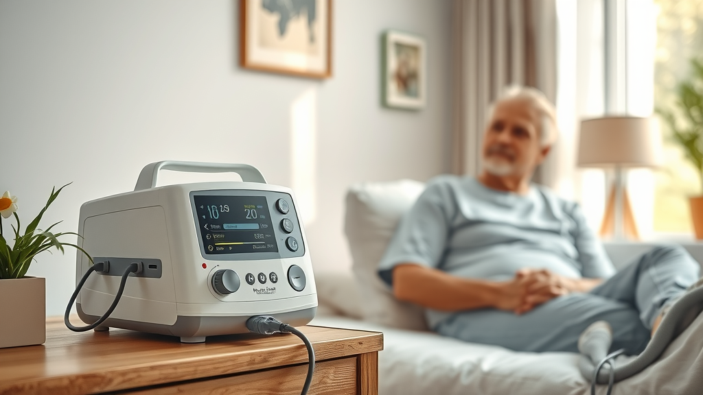 Patient with ambulatory pump featuring curvilinear peristaltic design in home care