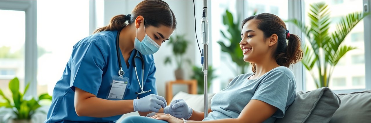 IV mobile hydration solutions service in a modern home with professional nurse