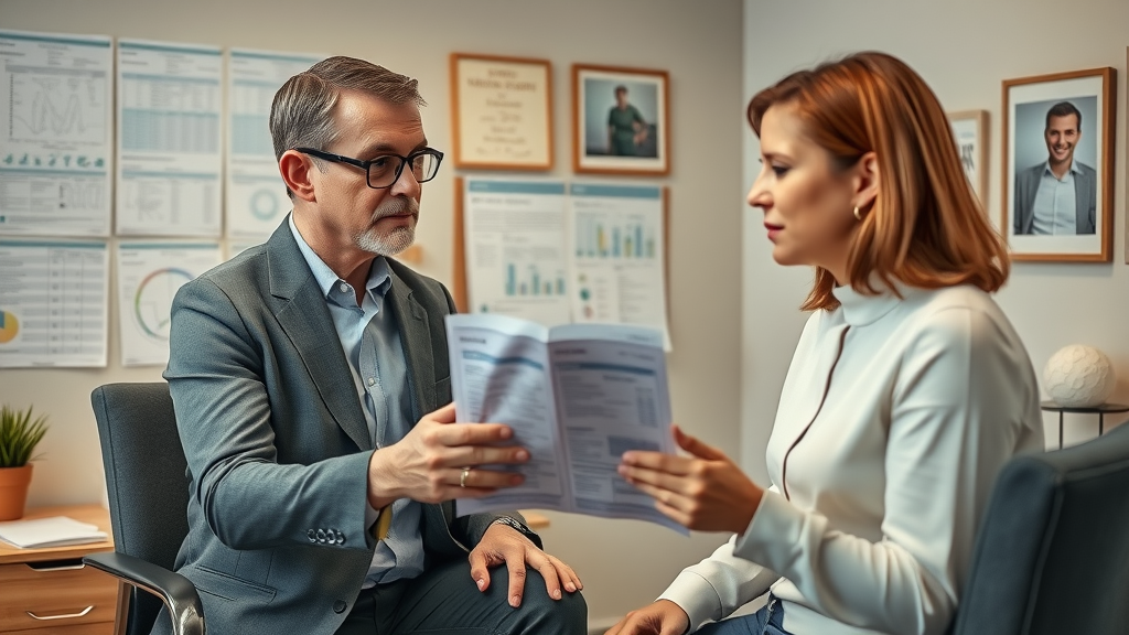 therapist discussing neurofeedback for anxiety session pricing in a health clinic office