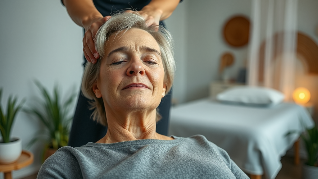 Woman enjoys relaxing spinal adjustment at a chiropractic health and wellness center.