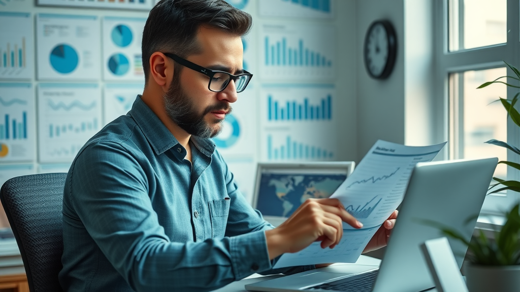 analytical massage business owner reviewing key metrics for client growth