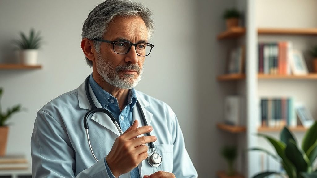 Holistic primary care provider consulting in tranquil, wellness-oriented clinic