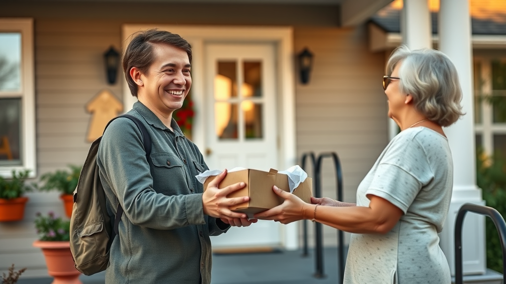 Meals on Wheels volunteer delivers nutritious food to low-income senior in Muskegon County, Michigan