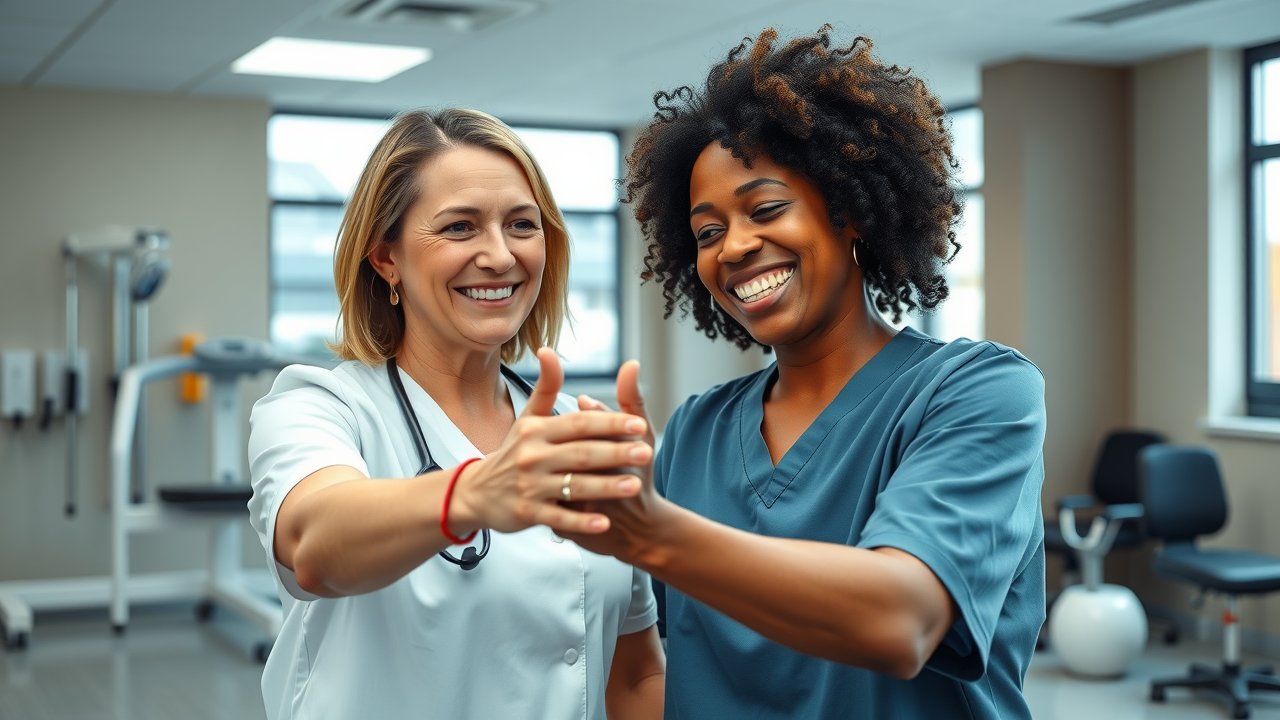 Physical therapist assisting client in modern clinic - earnings potential for therapy business owners
