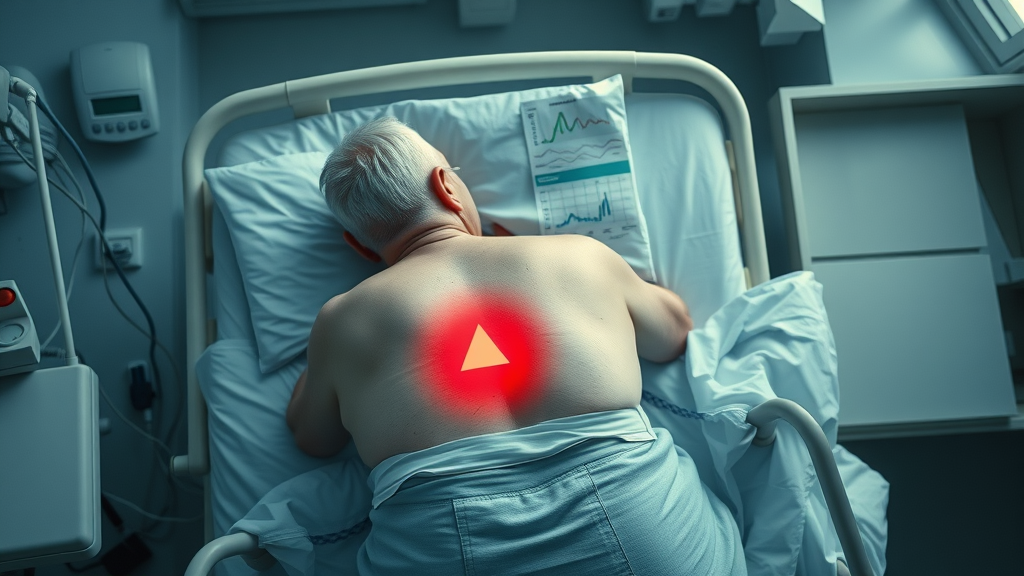 Overhead view highlighting early bedsore on nursing home patient’s back