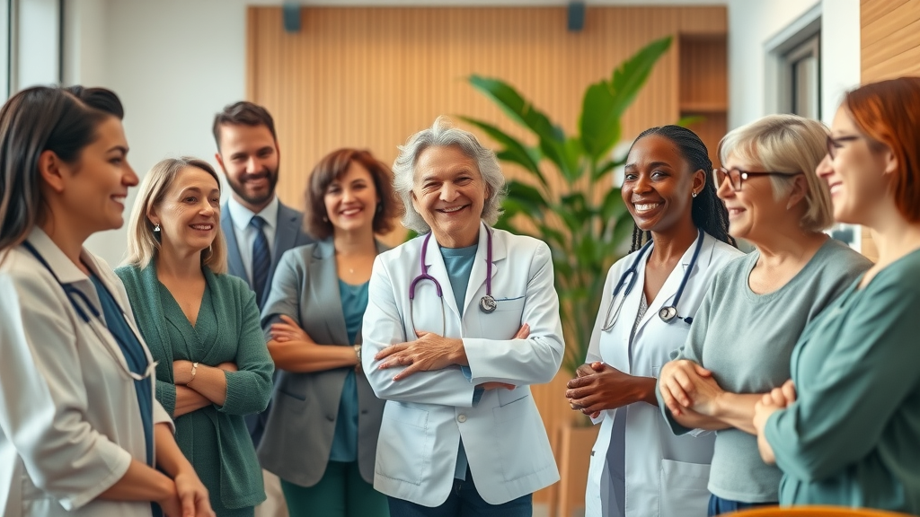Comprehensive physical medicine team providing care in a modern healing clinic.
