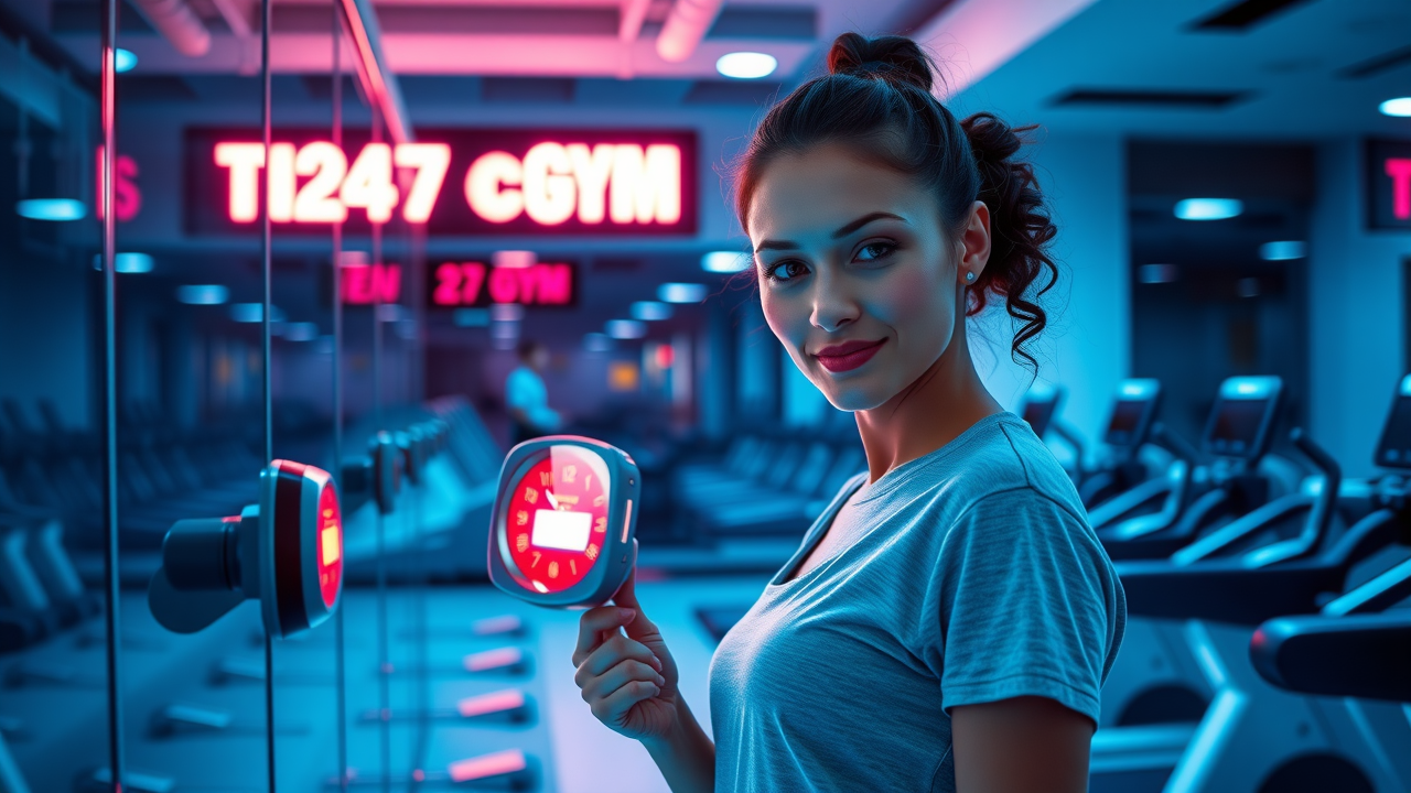 Woman accessing 24/7 gym at night, enjoying flexible fitness hours