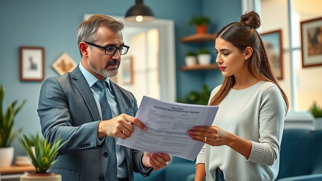 Professional agent helping couple find affordable healthcare insurance plan