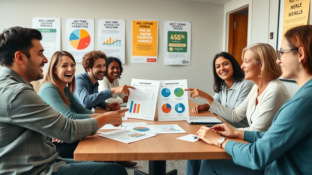 Inspiring nonprofit team discussing fundraising marketing plan for nonprofits around a conference table