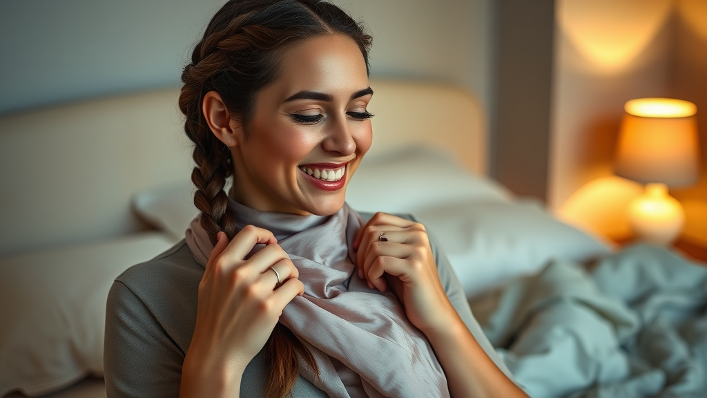 protecting hair braiding and extensions at night, woman wrapping braids in a silk scarf