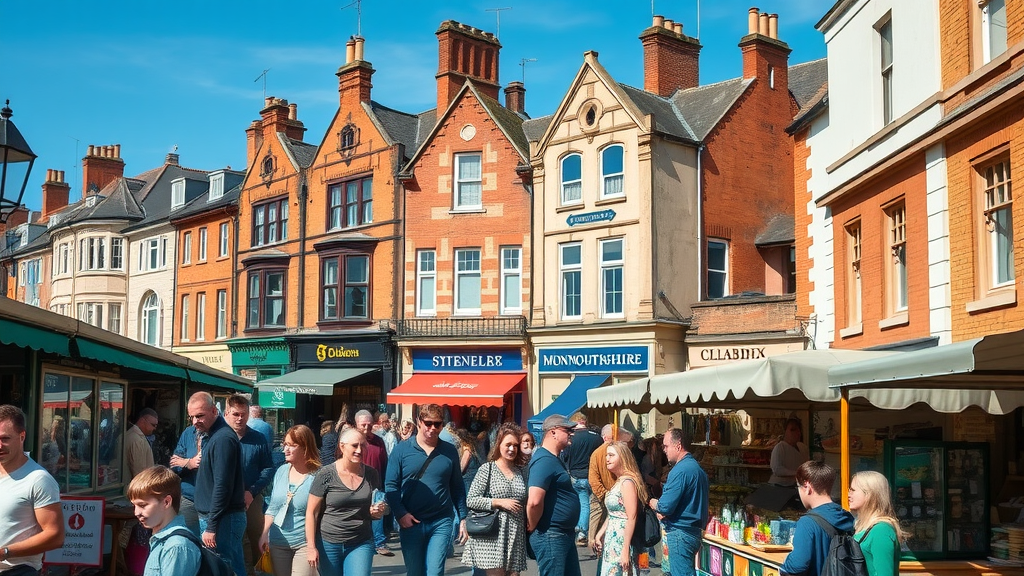 Bustling Monmouthshire town centre market, brought to life by monmouthshiremedia business invited cic