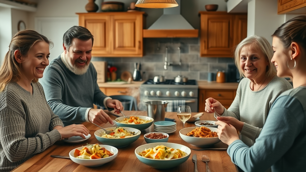 Monmouthshire family enjoying a locally sourced meal, showcasing impact of residents supporting businesses