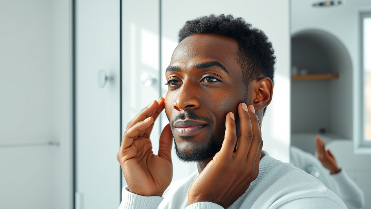 Middle-aged man applying moisturizer as part of skincare routine for men over 40