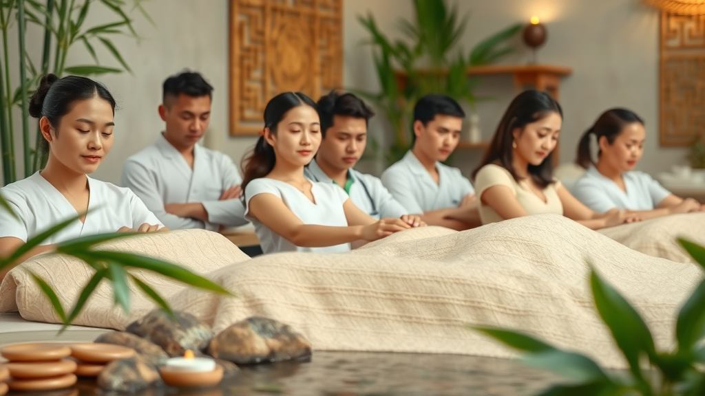 Adults drawing inspiration from Eastern medicine in a tranquil spa setting