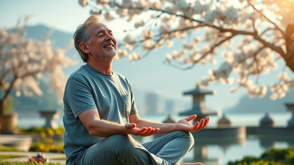 Adult embracing holistic wellness through Eastern medicine and meditation