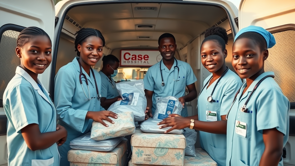 Disease control and prevention: Ugandan medical team organizing outreach health kits for Case Hospital and Medcare Services