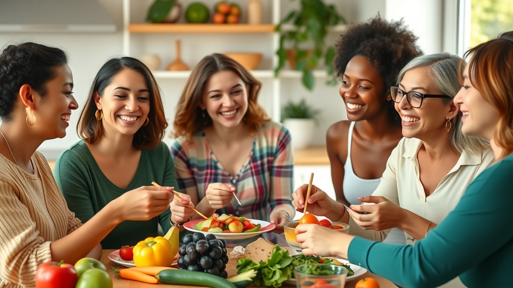 diverse group of women enjoying mindful eating and GLP-1 drugs benefits together for weight loss