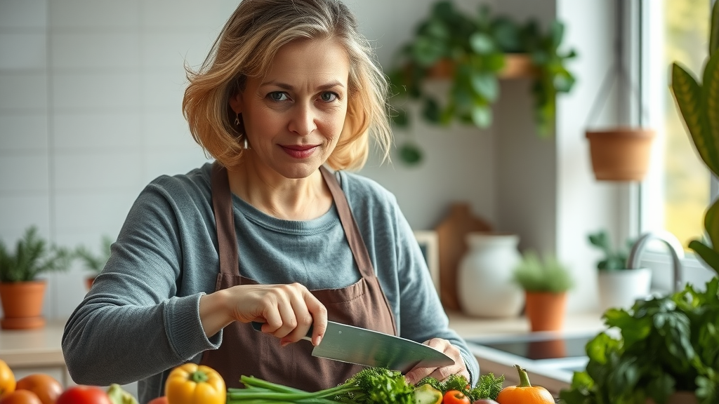 woman preparing healthy lunch while practicing mindful eating and GLP-1 drugs routine for weight loss