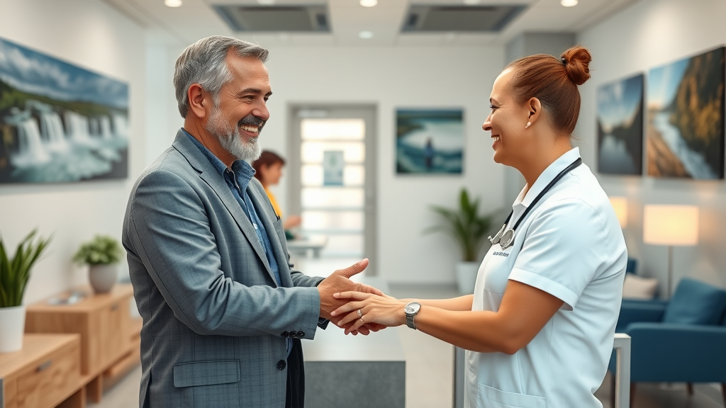 Welcoming Niagara Falls chiropractic clinic reception area showing professional and serene atmosphere with imagery of Niagara Falls, friendly staff, and modern furnishings.