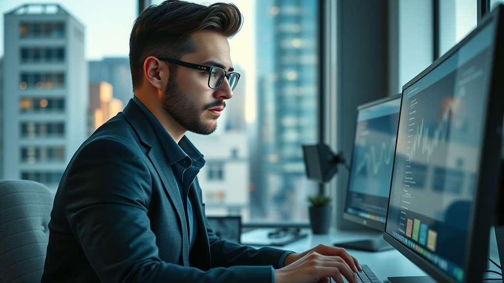 entrepreneur updating website and SEO analytics, online presence and visibility for business owners