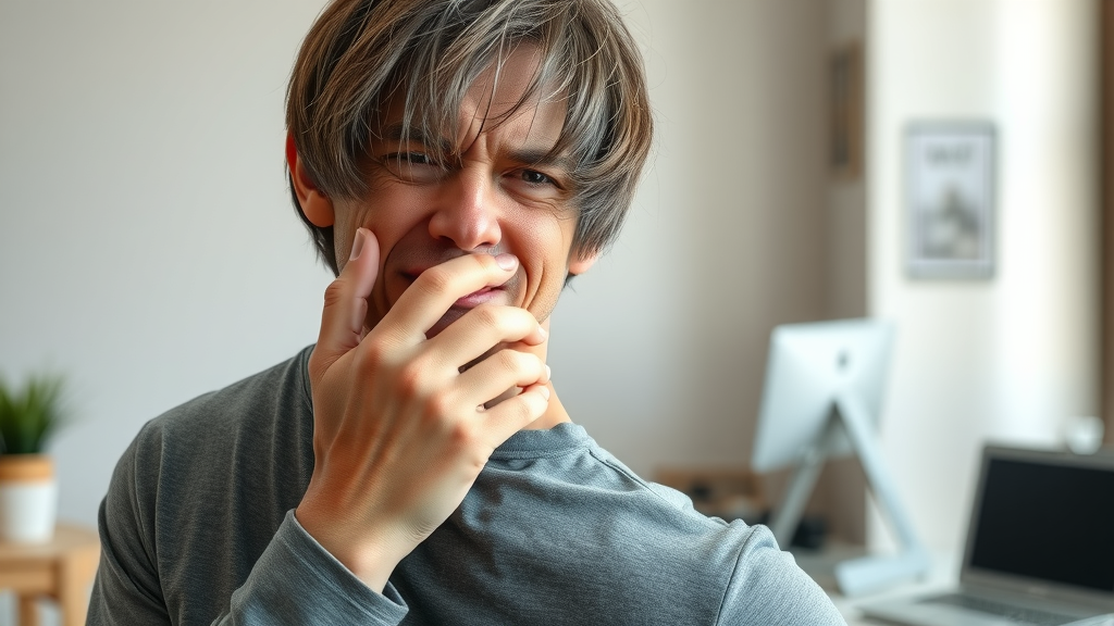 photorealistic illustration of adult experiencing neck pain in a home office, natural posture – neck pain relief methods