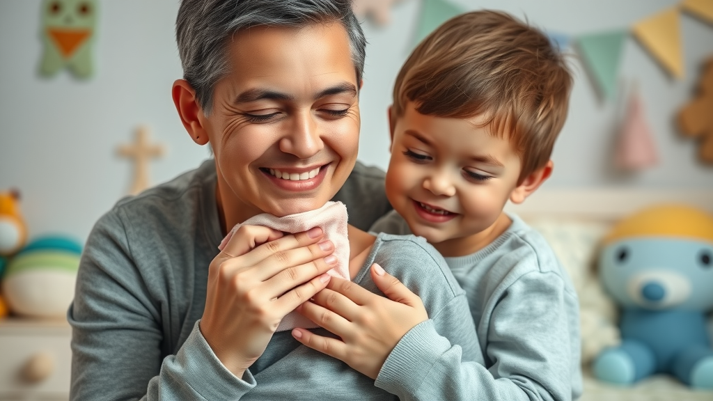 parent aiding child with neck pain relief using warm compress at home