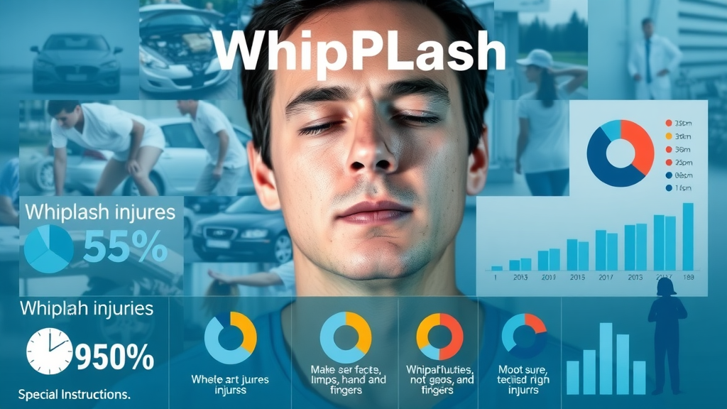 infographic showing prevalence of whiplash and neck pain from car accidents, sports injuries, and clinical cases