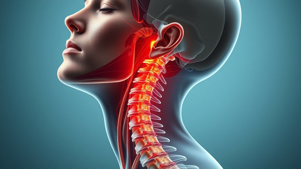detailed anatomical illustration of whiplash injury showing cervical spine and neck muscles in action