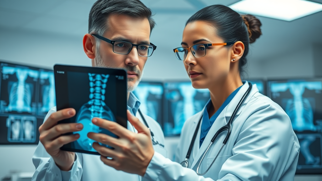 healthcare provider diagnosing whiplash and neck pain by analyzing cervical spine X-ray