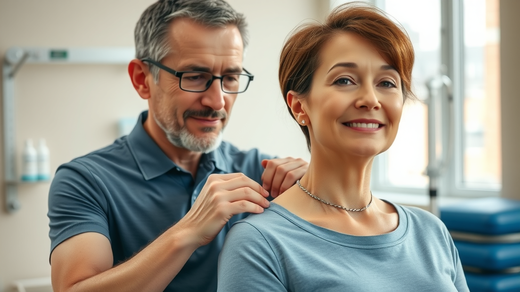 physical therapy session for whiplash treatment with patient and therapist performing gentle neck exercises