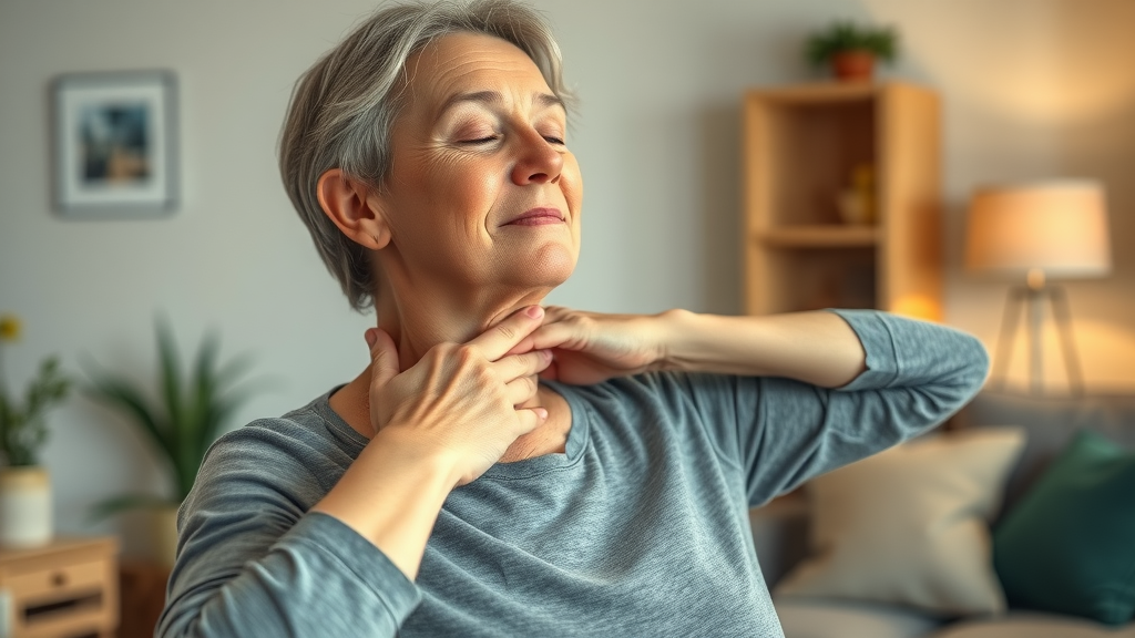 person demonstrating gentle neck stretches safely treating whiplash at home