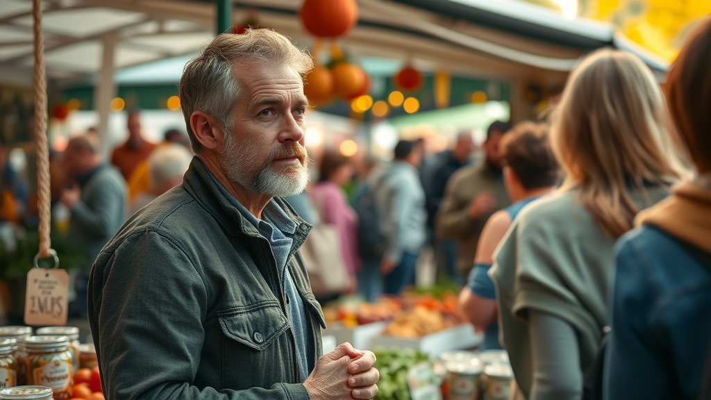 Curious entrepreneur surveying customers at NZ farmers