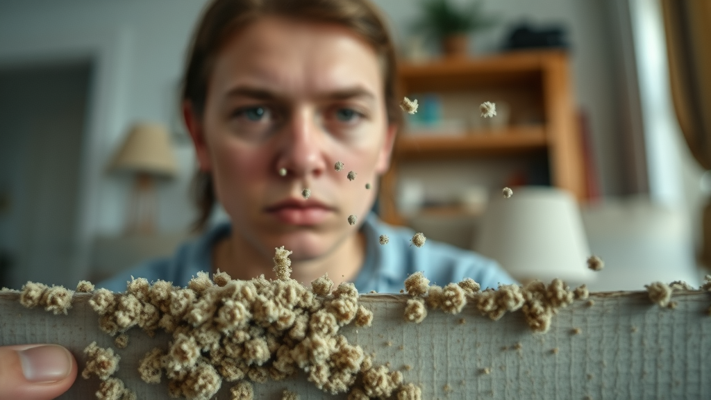 dramatic close-up of mold spores on household surface, photorealistic, infiltration, highly detailed, mold healing