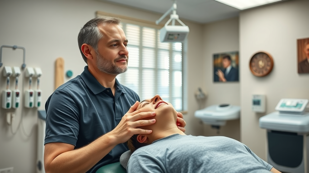 Elite Spine Care Chiropractic clinic interior showing neck adjustment treatment